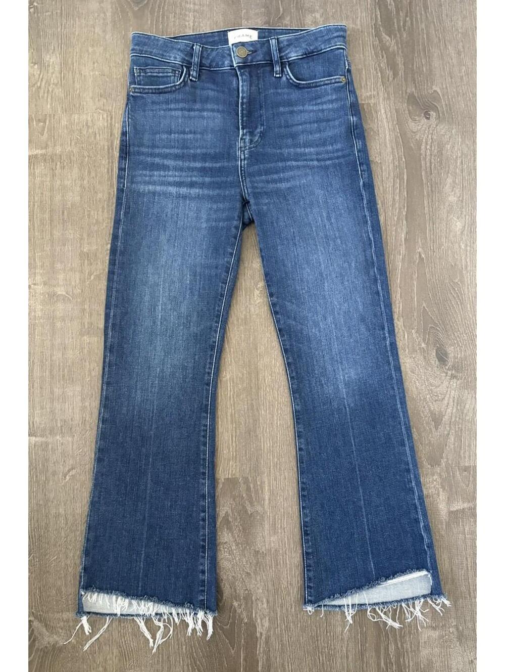 FRAME Denim Le Crop Mini Boot Jeans Dark Blue Raw Step Hem Size 27